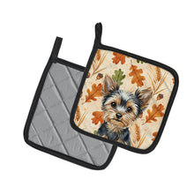 Load image into Gallery viewer, Black and Tan Yorkshire Terrier Heirloom Fall Pair of Pot Holders