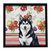 Load image into Gallery viewer, Black and White Alaskan Malamute Vegetables Framed Metal Print