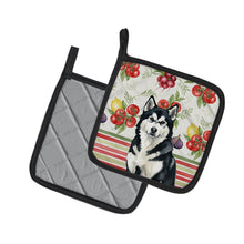 Load image into Gallery viewer, Black and White Alaskan Malamute Vegetables Pair of Pot Holders
