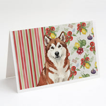 Load image into Gallery viewer, Red and White Alaskan Malamute Vegetables Greeting Cards Pack of 8