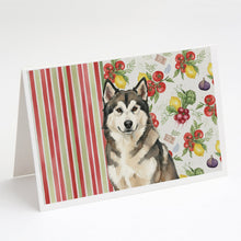 Load image into Gallery viewer, Sable and White Alaskan Malamute Vegetables Greeting Cards Pack of 8