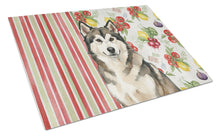 Load image into Gallery viewer, Sable and White Alaskan Malamute Vegetables Glass Cutting Board