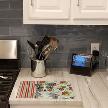Load image into Gallery viewer, Blue Merle American Shepherd Vegetables Glass Cutting Board