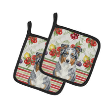Load image into Gallery viewer, Blue Merle American Shepherd Vegetables Pair of Pot Holders