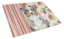Load image into Gallery viewer, Blue Merle Australian Shepherd Vegetables Glass Cutting Board