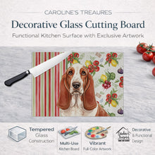Load image into Gallery viewer, Red and White Basset Hound Vegetables Glass Cutting Board