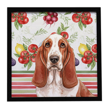Load image into Gallery viewer, Red and White Basset Hound Vegetables Framed Metal Print