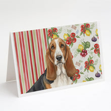 Load image into Gallery viewer, Tricolor and White Basset Hound Vegetables Greeting Cards Pack of 8