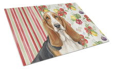 Load image into Gallery viewer, Tricolor and White Basset Hound Vegetables Glass Cutting Board