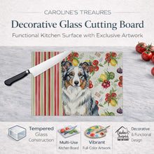 Load image into Gallery viewer, Blue Merle Border Collie Vegetables Glass Cutting Board