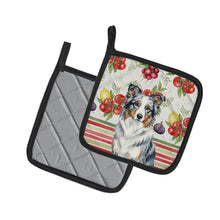 Load image into Gallery viewer, Blue Merle Border Collie Vegetables Pair of Pot Holders