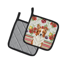 Load image into Gallery viewer, Red and White Border Collie Vegetables Pair of Pot Holders