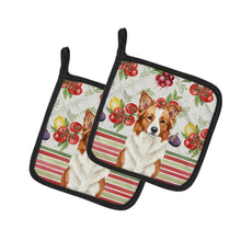 Load image into Gallery viewer, Red and White Border Collie Vegetables Pair of Pot Holders