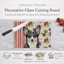 Load image into Gallery viewer, Black and White Cardigan Welsh Corgi Vegetables Glass Cutting Board