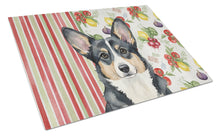 Load image into Gallery viewer, Black and White Cardigan Welsh Corgi Vegetables Glass Cutting Board