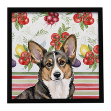 Load image into Gallery viewer, Brindle Cardigan Welsh Corgi Vegetables Framed Metal Print