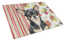 Load image into Gallery viewer, Black and Tan Chihuahua Vegetables Glass Cutting Board