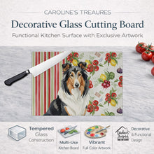 Load image into Gallery viewer, Tricolor Collie Vegetables Glass Cutting Board