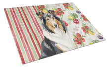 Load image into Gallery viewer, Tricolor Collie Vegetables Glass Cutting Board