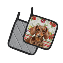 Load image into Gallery viewer, Chocolate and Tan Dachshund Vegetables Pair of Pot Holders