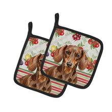 Load image into Gallery viewer, Chocolate and Tan Dachshund Vegetables Pair of Pot Holders