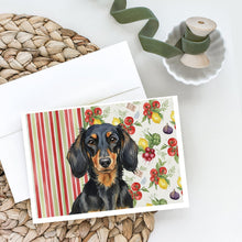 Load image into Gallery viewer, Longhaired Black and Tan Dachshund Vegetables Greeting Cards Pack of 8