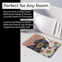 Load image into Gallery viewer, Longhaired Black and Tan Dachshund Vegetables Memory Foam Kitchen Mat