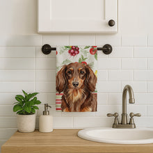 Load image into Gallery viewer, Longhaired Chocolate and Tan Dachshund Vegetables Kitchen Towel
