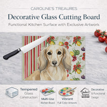 Load image into Gallery viewer, Longhaired Cream Dachshund Vegetables Glass Cutting Board