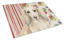 Load image into Gallery viewer, Longhaired Cream Dachshund Vegetables Glass Cutting Board