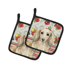 Load image into Gallery viewer, Longhaired Cream Dachshund Vegetables Pair of Pot Holders