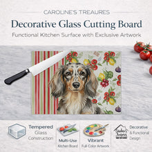 Load image into Gallery viewer, Longhaired Dapple Dachshund Vegetables Glass Cutting Board