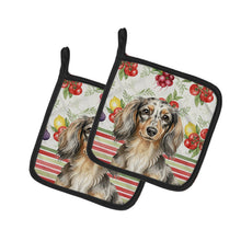 Load image into Gallery viewer, Longhaired Dapple Dachshund Vegetables Pair of Pot Holders
