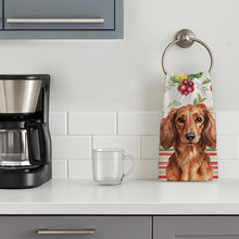 Load image into Gallery viewer, Longhaired Red Dachshund Vegetables Kitchen Towel