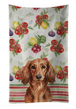 Load image into Gallery viewer, Longhaired Red Dachshund Vegetables Kitchen Towel