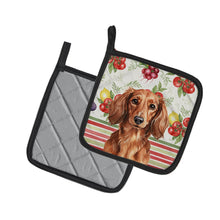 Load image into Gallery viewer, Longhaired Red Dachshund Vegetables Pair of Pot Holders
