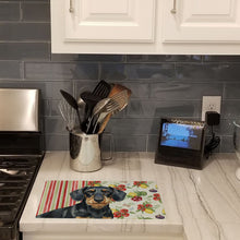Load image into Gallery viewer, Wirehaired Black and Tan Dachshund Vegetables Glass Cutting Board