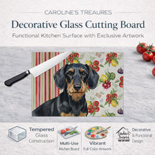 Load image into Gallery viewer, Wirehaired Black and Tan Dachshund Vegetables Glass Cutting Board