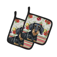 Load image into Gallery viewer, Wirehaired Black and Tan Dachshund Vegetables Pair of Pot Holders