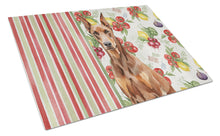 Load image into Gallery viewer, Red Doberman Pinscher Vegetables Glass Cutting Board