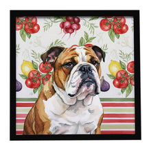 Load image into Gallery viewer, Brindle and White English Bulldog Vegetables Framed Metal Print