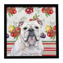 Load image into Gallery viewer, White English Bulldog Vegetables Framed Metal Print