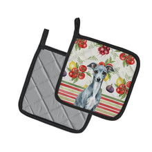 Load image into Gallery viewer, Blue Italian Greyhound Vegetables Pair of Pot Holders