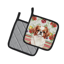 Load image into Gallery viewer, Red and White Japanese Chin Vegetables Pair of Pot Holders