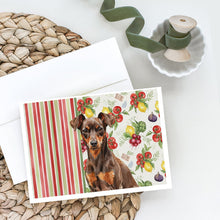 Load image into Gallery viewer, Chocolate and Rust Miniature Pinscher Min Pin Vegetables Greeting Cards Pack of 8