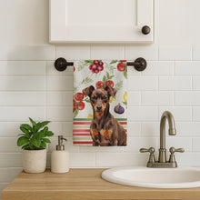 Load image into Gallery viewer, Chocolate and Rust Miniature Pinscher Min Pin Vegetables Kitchen Towel