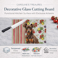 Load image into Gallery viewer, Chocolate and Rust Miniature Pinscher Min Pin Vegetables Glass Cutting Board