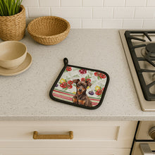 Load image into Gallery viewer, Chocolate and Rust Miniature Pinscher Min Pin Vegetables Pair of Pot Holders