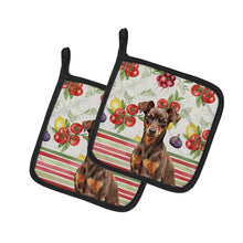 Load image into Gallery viewer, Chocolate and Rust Miniature Pinscher Min Pin Vegetables Pair of Pot Holders