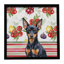 Load image into Gallery viewer, Black and Tan Miniature Pinscher Vegetables Framed Metal Print